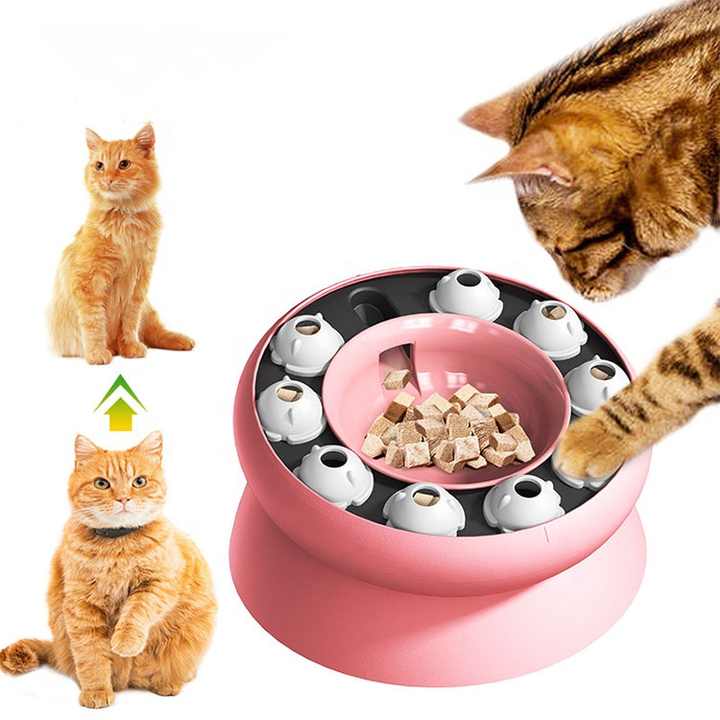 NNEDSZ Pink Interactive Slow Feeder Cat Bowl - 15° Tilt Design, Puzzle Feeder for Healthy Eating