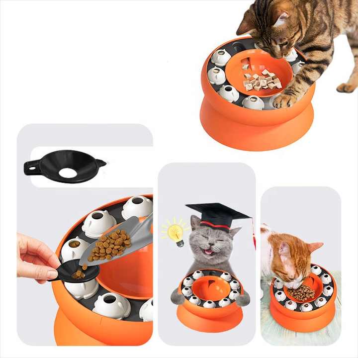 NNEDSZ Pink Interactive Slow Feeder Cat Bowl - 15° Tilt Design, Puzzle Feeder for Healthy Eating